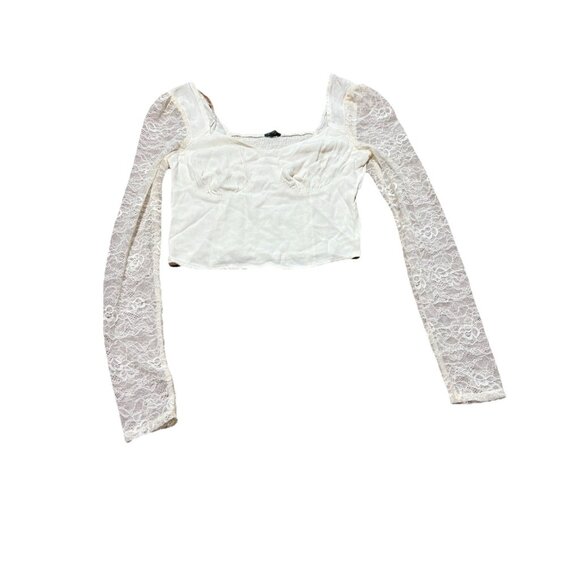 Small - Womens Long Sleeve Lace Bustier Top - Wild Fable - Off White/Cream - Picture 2 of 6